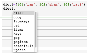 Available functions for dictionaries